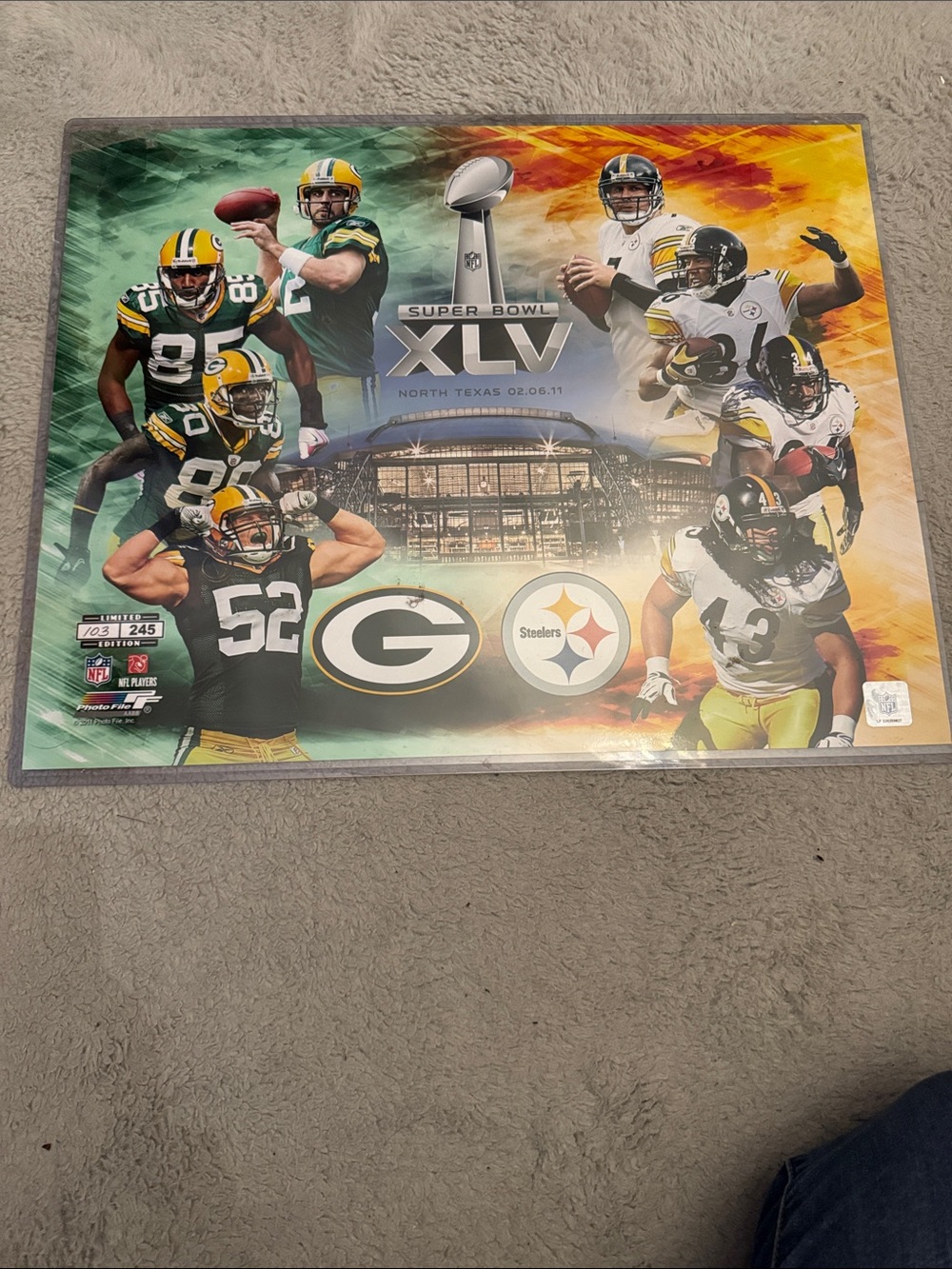 NFL Super Bowl XLV Football Poster-20 x 16 inches. Limited edition 103/245